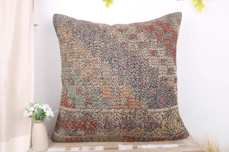 Farmhouse Pillow Cover, Handmade Kilim Cushion, Turkish Pillow, Vintage Kilim Pillow Pillow, Pillow for Sofa, 28x28 Beige Cushion Cover, Pillow - 2