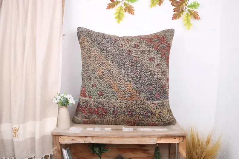 Farmhouse Pillow Cover, Handmade Kilim Cushion, Turkish Pillow, Vintage Kilim Pillow Pillow, Pillow for Sofa, 28x28 Beige Cushion Cover, Pillow - 1