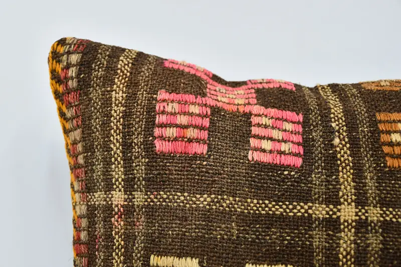 Throw Kilim Pillow, Boho Pillow, Art Deco Pillow Cover, Pillow Cover, Authentic Pillow Case, 20x20 Brown Pillow, Cotton Pillow Case, Antique Pillows - 2