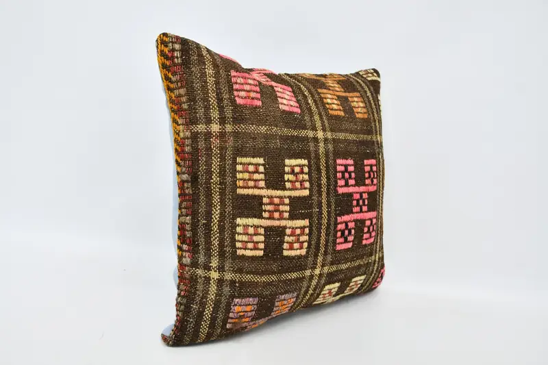 Throw Kilim Pillow, Boho Pillow, Art Deco Pillow Cover, Pillow Cover, Authentic Pillow Case, 20x20 Brown Pillow, Cotton Pillow Case, Antique Pillows - 3