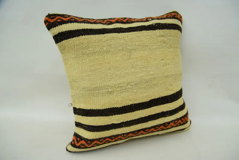 Boho Pillow, Vintage Kilim Throw Pillow, Cushion Case, 16x16 Beige Pillow Cover, Square Throw Pillow Cover, Pillow for Couch - 2