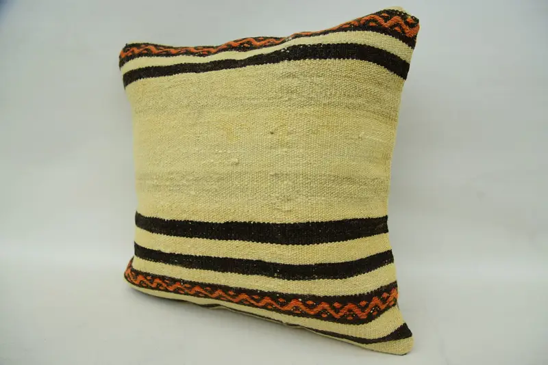 Boho Pillow, Vintage Kilim Throw Pillow, Cushion Case, 16x16 Beige Pillow Cover, Square Throw Pillow Cover, Pillow for Couch - 3