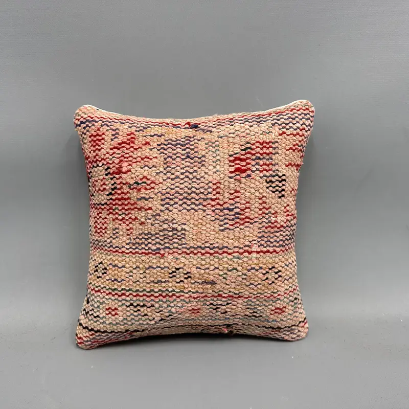Antique Pillows, 12x12 Red Pillow Sham, Turkish Kilim Pillow, Vintage Kilim Pillow, Ikat Pillow Sham, Toss Cushion Case, Pillow Sham - 4