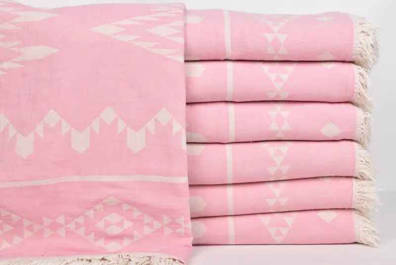 70x60 Cotton Geometric Towel, Custom Gift, Woven Blanket, Bedspread, Valentine Day Gift For Her, Bachelorette Gifts, First Wedding Anniversary Gift - 1