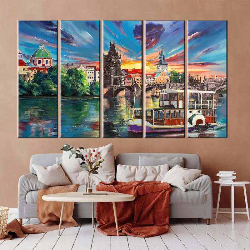 Prag Oil Painting Canvas, Prag Canvas, Prag Landspace Wall Art, Prag Wall Art, Prag Cityspaces Art, City Landspace Canvas, Modern Wall Art, - 5