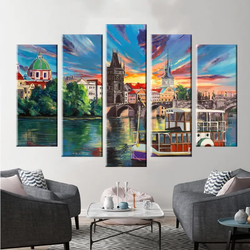 Prag Oil Painting Canvas, Prag Canvas, Prag Landspace Wall Art, Prag Wall Art, Prag Cityspaces Art, City Landspace Canvas, Modern Wall Art, - 3