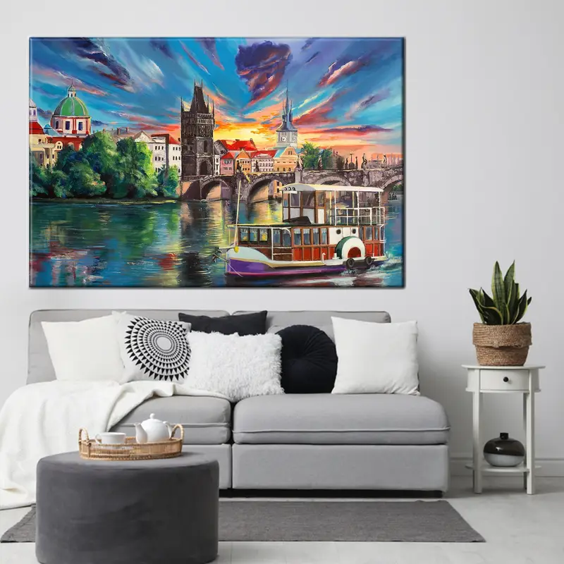 Prag Oil Painting Canvas, Prag Canvas, Prag Landspace Wall Art, Prag Wall Art, Prag Cityspaces Art, City Landspace Canvas, Modern Wall Art, - 1