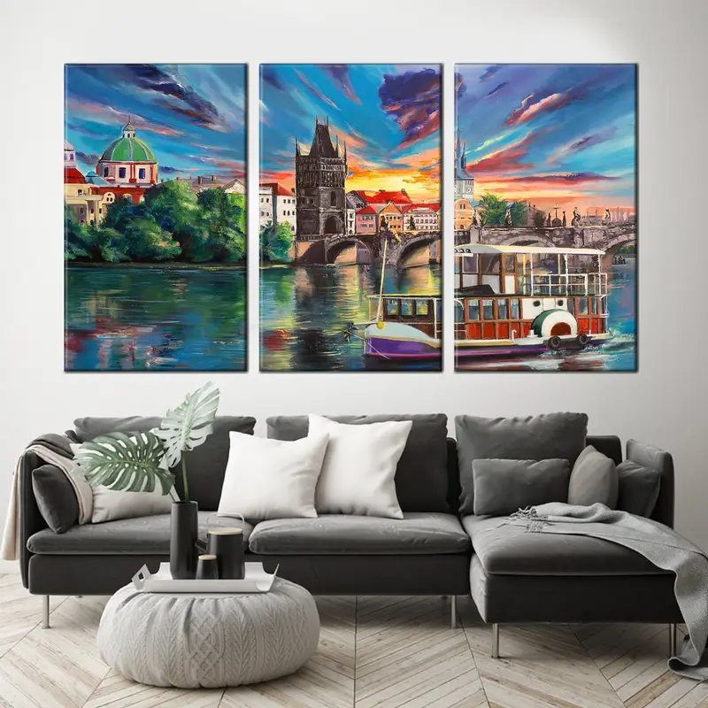 Prag Oil Painting Canvas, Prag Canvas, Prag Landspace Wall Art, Prag Wall Art, Prag Cityspaces Art, City Landspace Canvas, Modern Wall Art, - 2