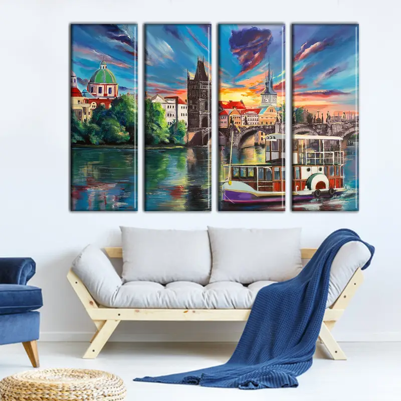 Prag Oil Painting Canvas, Prag Canvas, Prag Landspace Wall Art, Prag Wall Art, Prag Cityspaces Art, City Landspace Canvas, Modern Wall Art, - 4