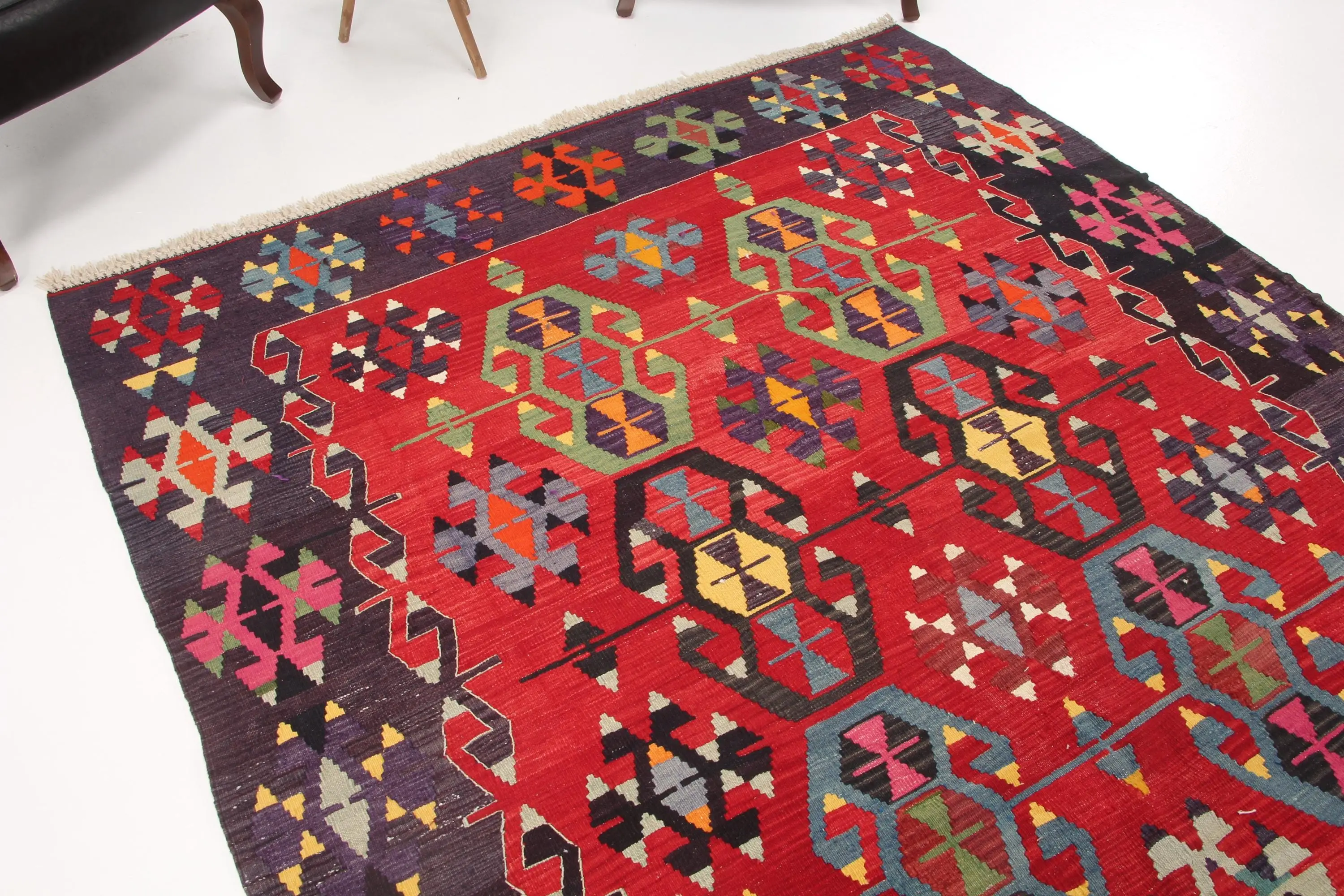 Türk Vintage Halısı, Büyük 6.3x10.2 ft (193x312 cm) Halı, Kırmızı Çiçekli Yün Halı - 1