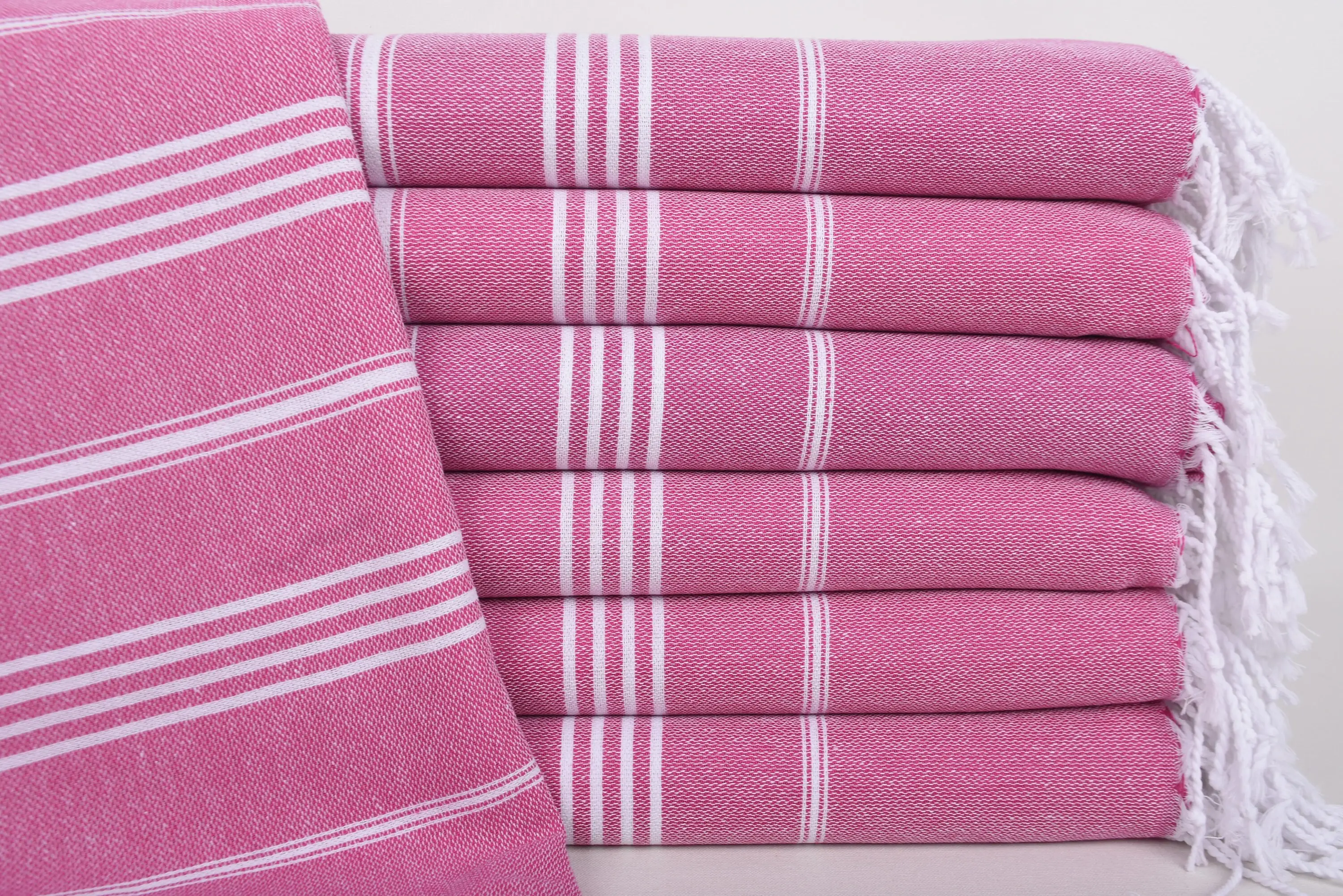 Turkish Towel Monogram Fuchsia Striped Organic Cotton Beach Towel, 70x40 Inches - 1
