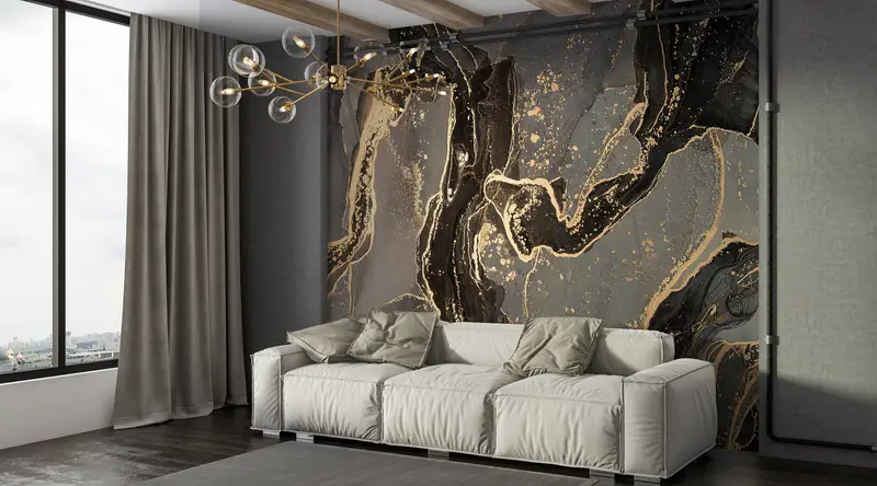 Abstract Marble Wall Paper, 3d Wall Paper, , Paper Wall Art, Wall Paper Peel and Stick, Gray Marble Wall Paper, - 1