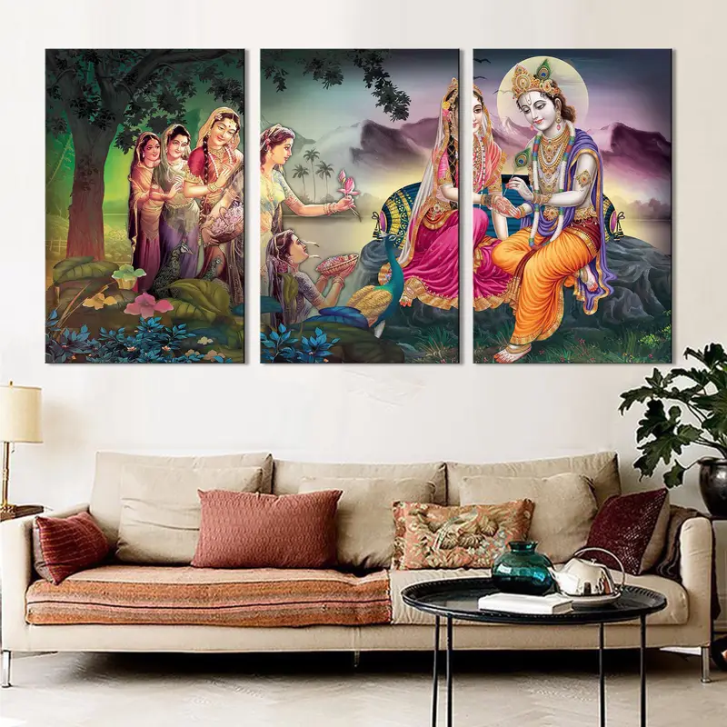 Radha Krishna Painting, Lord Krishna and Radha Painting, India Traditional Art, Canvas Oil Painting, Indian Art, Modern Wall Art, Canvas Art - 4