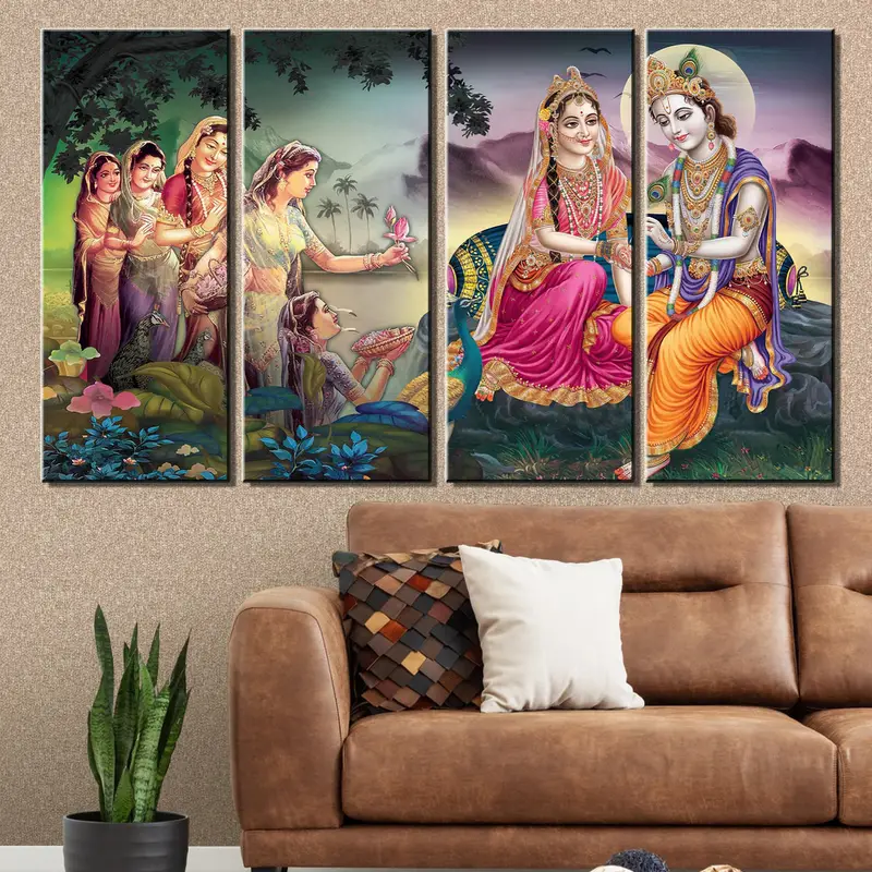 Radha Krishna Painting, Lord Krishna and Radha Painting, India Traditional Art, Canvas Oil Painting, Indian Art, Modern Wall Art, Canvas Art - 1