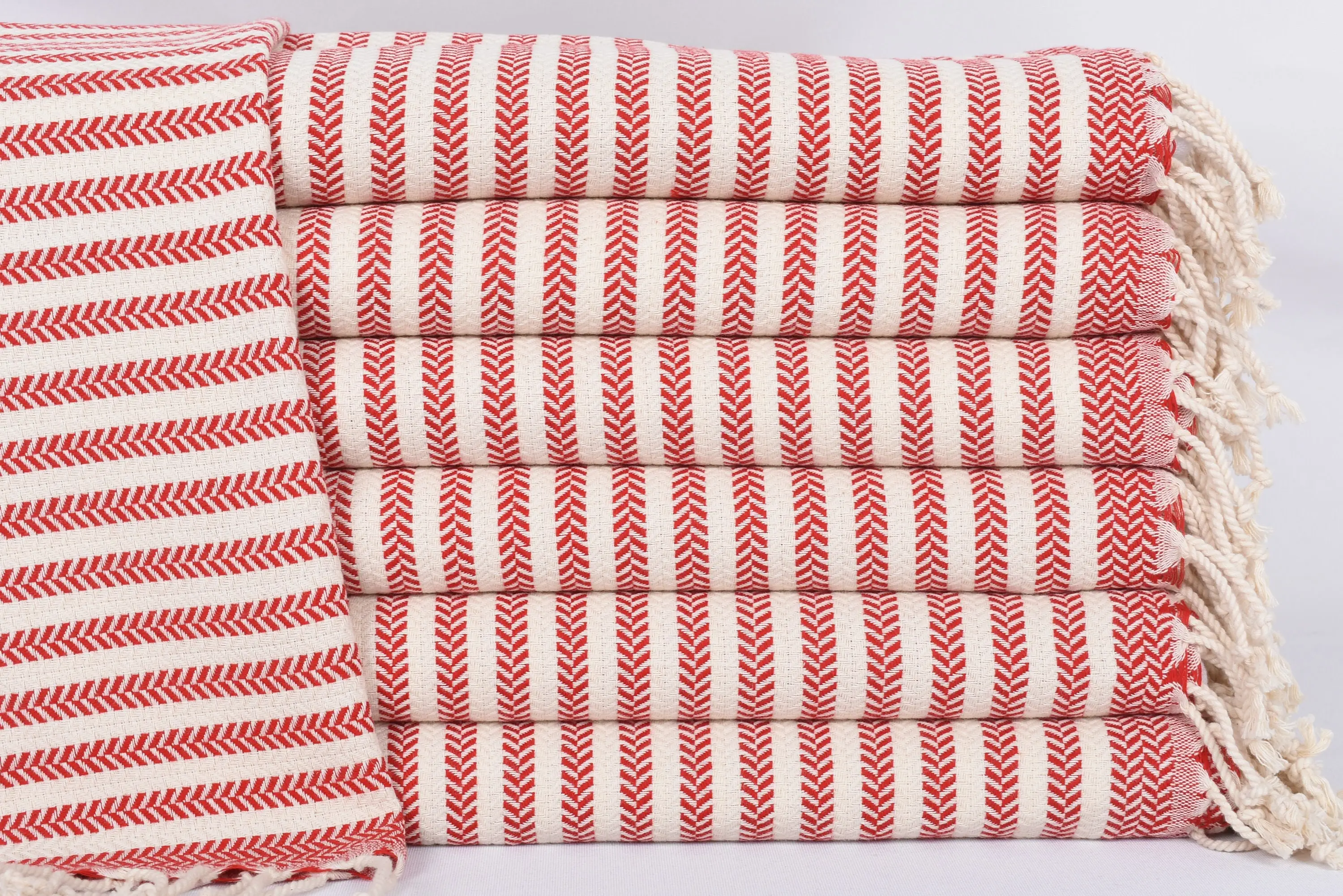 Monogrammed Hand Towel Turkish Cotton Red Chevron, 40x18 Inches - 1