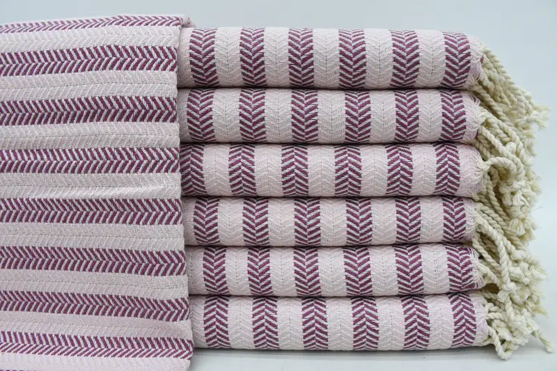 トルコバスタオル、40x70 オーガニックコットンビーチタオル、パープルとピンク - 1