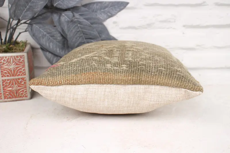 Muted Pillow Sham, Kilim Cushion Sham, Turkish Pillow, Yoga Cushion, Cushion, Car Cushion, 12x12 Beige Pillow Cover, Handmade Kilim Cushion - 5