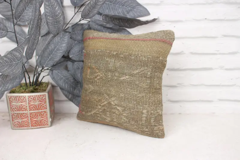 Muted Pillow Sham, Kilim Cushion Sham, Turkish Pillow, Yoga Cushion, Cushion, Car Cushion, 12x12 Beige Pillow Cover, Handmade Kilim Cushion - 4