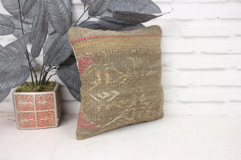 Muted Pillow Sham, Kilim Cushion Sham, Turkish Pillow, Yoga Cushion, Cushion, Car Cushion, 12x12 Beige Pillow Cover, Handmade Kilim Cushion - 3