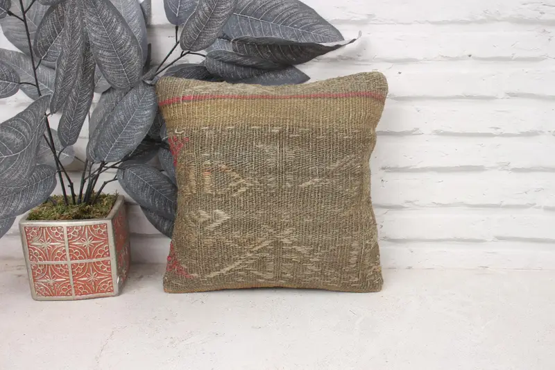 Muted Pillow Sham, Kilim Cushion Sham, Turkish Pillow, Yoga Cushion, Cushion, Car Cushion, 12x12 Beige Pillow Cover, Handmade Kilim Cushion - 1