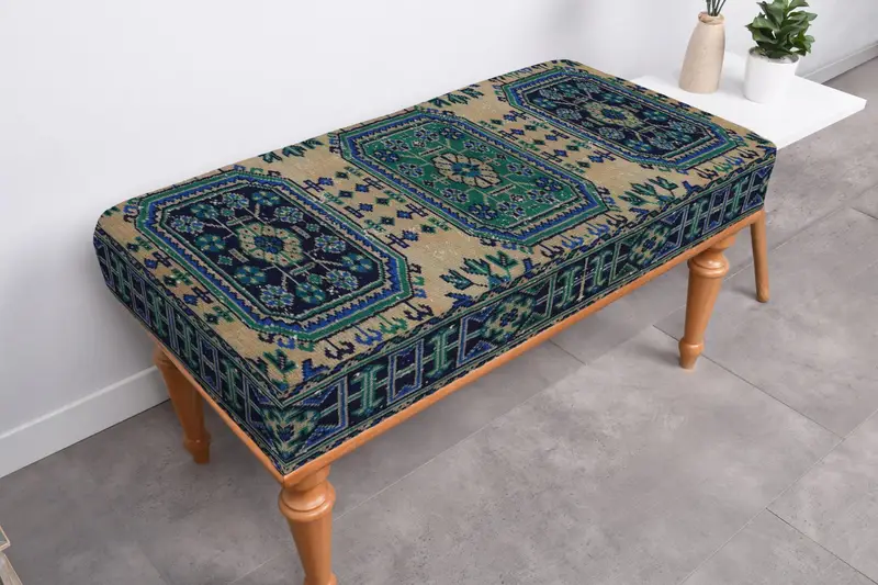 Green Bohemian Bench with Storage, Versatile and Stylish Bench