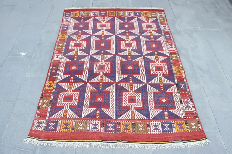 Purple, Red Abstract Rug, 4,8x6,7 ft