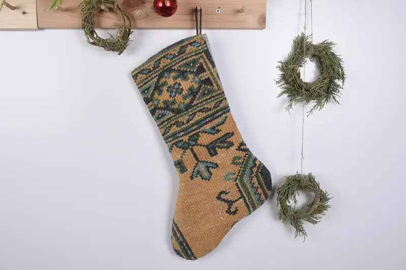 Patrón de adornos navideños, calcetín navideño artesanal de 19 pulgadas de ancho