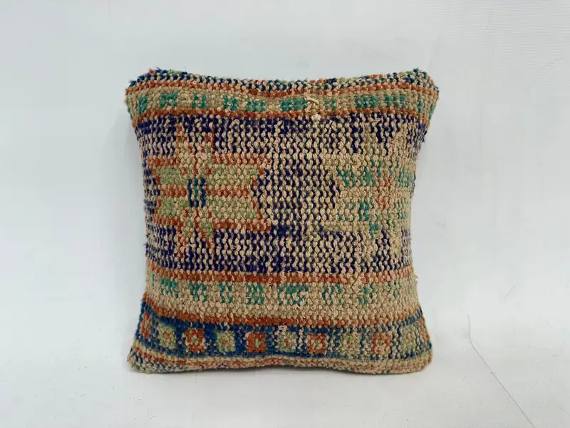 12x12 Blue Pillow Sham, Designer Throw Cushion Case, Pillow, Vintage Pillow, Vintage Kilim Pillow, Sofa Bolster Pillow Sham, Kilim Pillow - 1