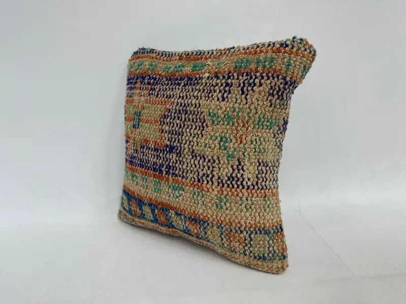 12x12 Blue Pillow Sham, Designer Throw Cushion Case, Pillow, Vintage Pillow, Vintage Kilim Pillow, Sofa Bolster Pillow Sham, Kilim Pillow - 4