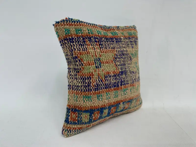 12x12 Blue Pillow Sham, Designer Throw Cushion Case, Pillow, Vintage Pillow, Vintage Kilim Pillow, Sofa Bolster Pillow Sham, Kilim Pillow - 3