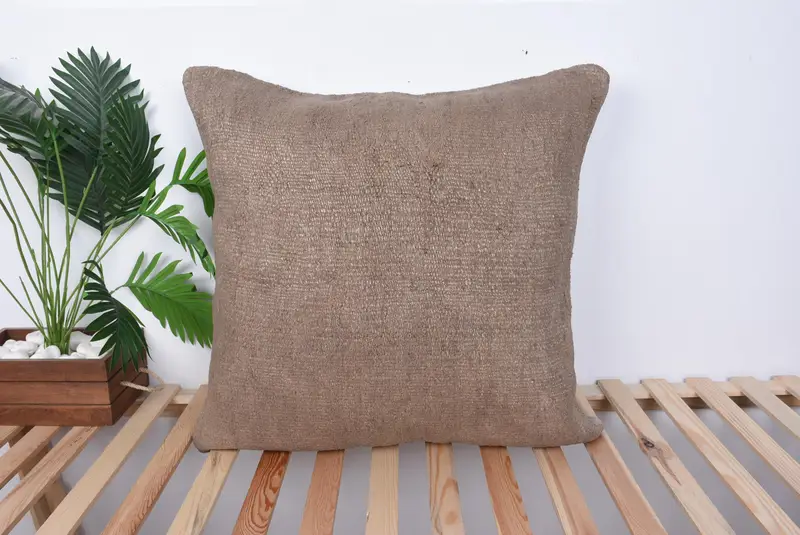 Turkish Pillow, Vintage Pillow, 28x28 Brown Pillow, Pillow Sham, Outdoor Cushion, Handmade Cushion Case, Ethnical Kilim Rug Pillow - 1