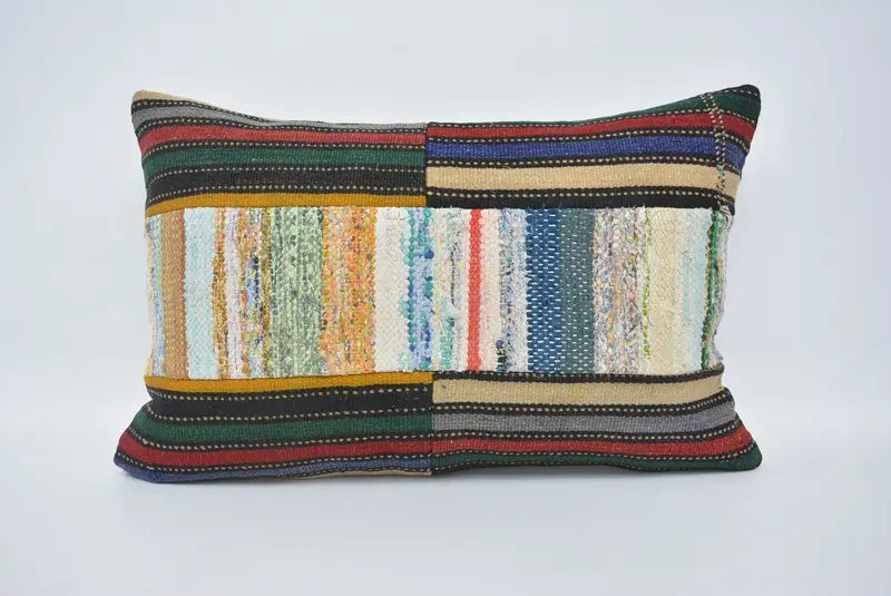 Throw Kilim Pillow, Decorative Throw Cushion, Couch Pillow, Kilim Pillow Cover, Pillow for Couch, 16x24 Green Cushion Case, Pillow Sham - 1