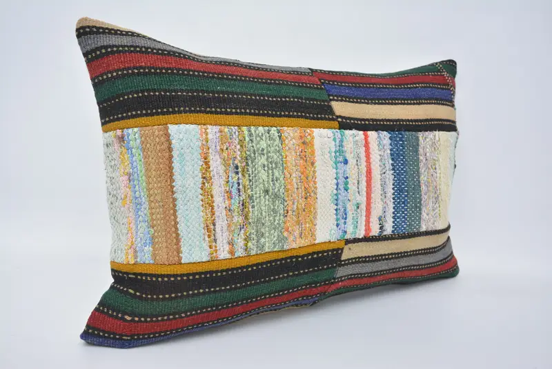 Throw Kilim Pillow, Decorative Throw Cushion, Couch Pillow, Kilim Pillow Cover, Pillow for Couch, 16x24 Green Cushion Case, Pillow Sham - 3