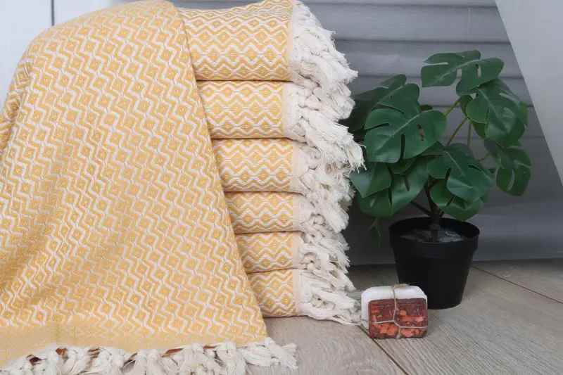 Wedding Gift Diamond Towel Mustard Cotton Towel 40x71 Inches
