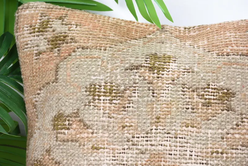14x14 Beige Pillow Case, Antique Pillows, Handmade Kilim Cushion, Pillow Cover, Natural Cushion Cover, Vintage Pillow, Pastel Cushion Case - 2