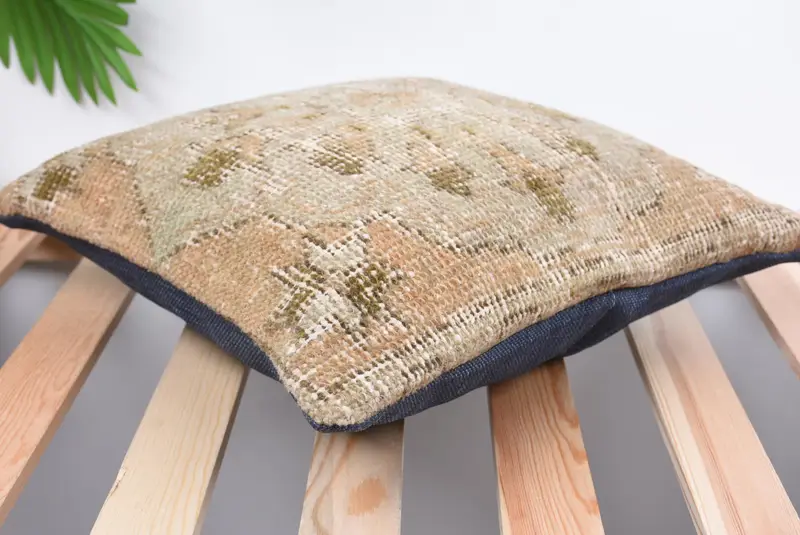 14x14 Beige Pillow Case, Antique Pillows, Handmade Kilim Cushion, Pillow Cover, Natural Cushion Cover, Vintage Pillow, Pastel Cushion Case - 6