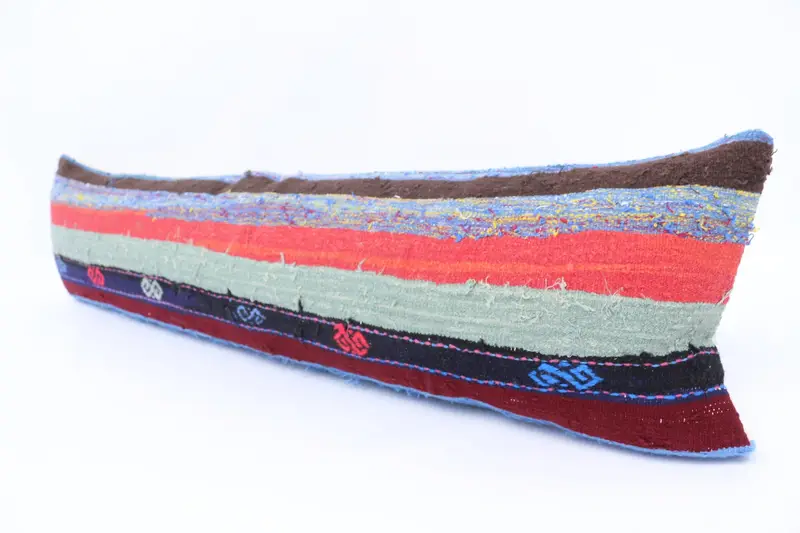 Vintage Kilim Pillow, Home Decor Pillow, Boho Chic Cushion Case, 12x48 Blue Cushion Case, Handmade Kilim Cushion, Pillow Case, Oriental Cushion - 4