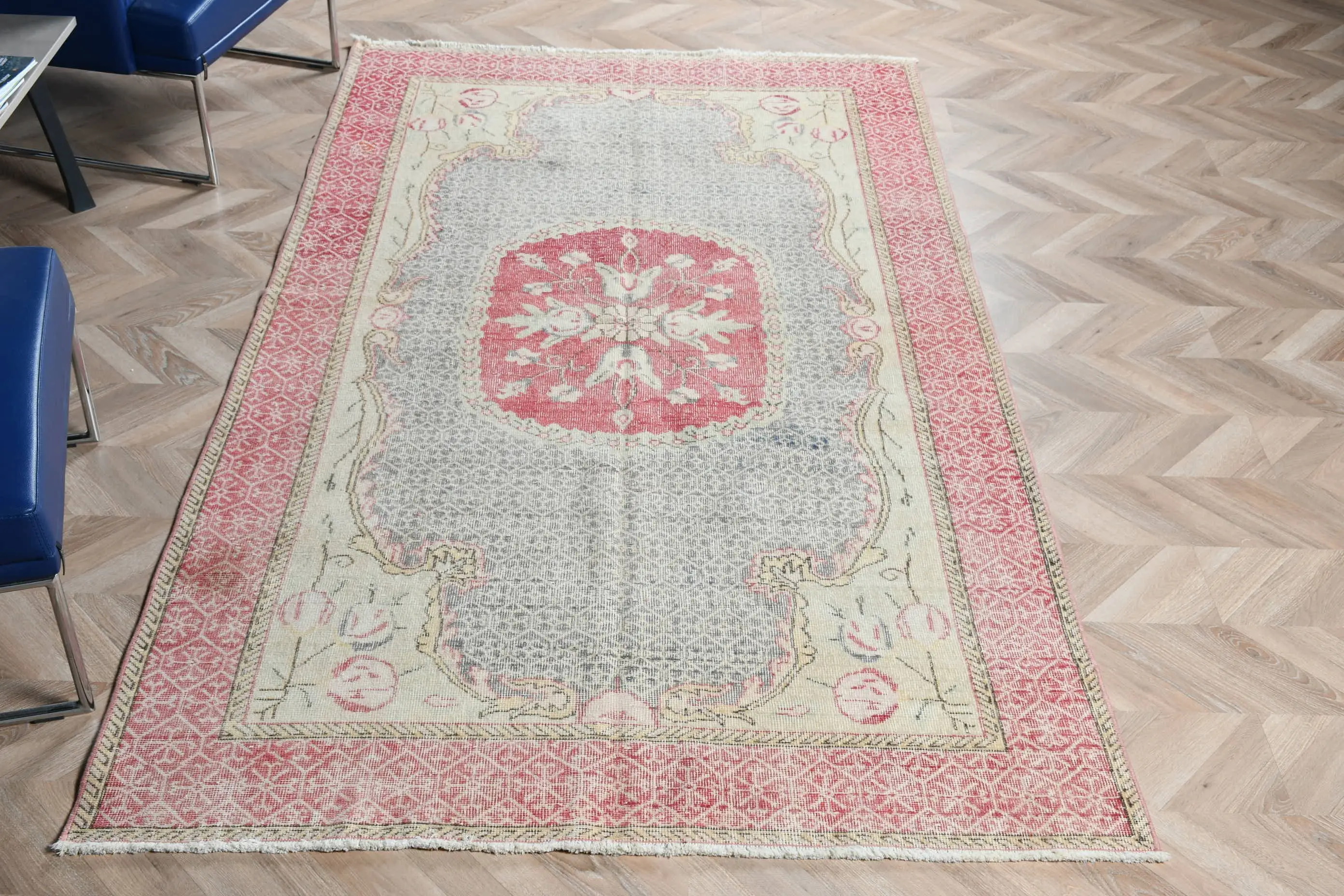 Turkish 4.71x8.5 ft Large Rug, Vintage Rug, Red Animal Print Rug - 1