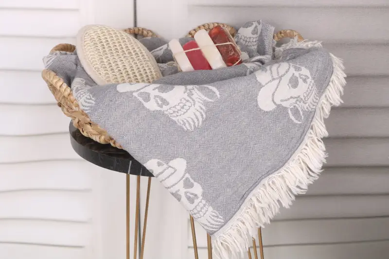 Family Gift Basket, Bridesmaid Favors, Turkish towel, Bachelorette Party Gifts Bridesmaids, 70x36 Cotton Skull Patterned Towel, Bridesmaid Gift - 3