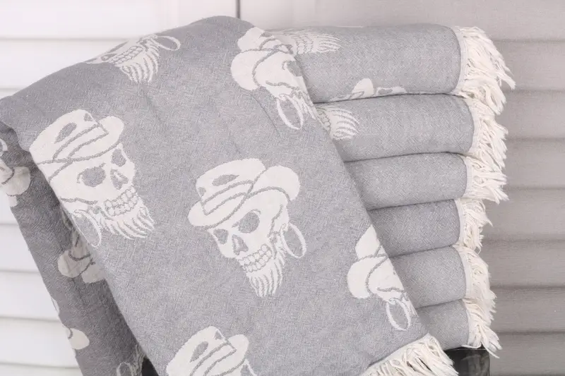 Family Gift Basket, Bridesmaid Favors, Turkish towel, Bachelorette Party Gifts Bridesmaids, 70x36 Cotton Skull Patterned Towel, Bridesmaid Gift - 2