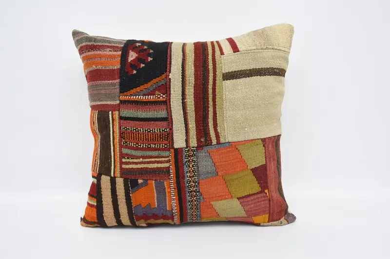 Beige Throw Pillow Cover, Moroccan 60x60 cm Pillow Case, Striped Sunroom Pillow - 1