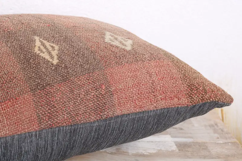Gift Pillow, Nomadic Cushion, Cushion Cover, Handmade Kilim Cushion, Turkish Corner Cushion Cover, 12x20 Brown Pillow, Vintage Kilim Pillow - 6