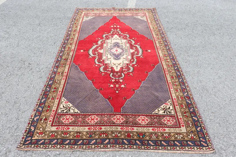 4.9x9.1 ft Turkish Rug, Vintage Large Rug, Red Blue Oriental Rug - 1