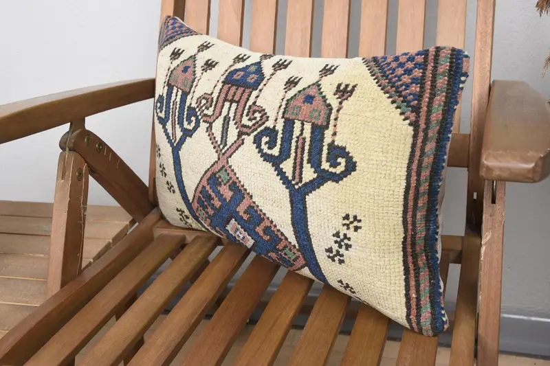Pillow for Sofa, Kilim Cushion Sham, Nautical Throw Pillow, Vintage Kilim Throw Pillow, Pillow Cover, 12x20 Blue Pillow Cover, Tribal Cushion - 3
