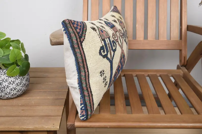 Pillow for Sofa, Kilim Cushion Sham, Nautical Throw Pillow, Vintage Kilim Throw Pillow, Pillow Cover, 12x20 Blue Pillow Cover, Tribal Cushion - 2