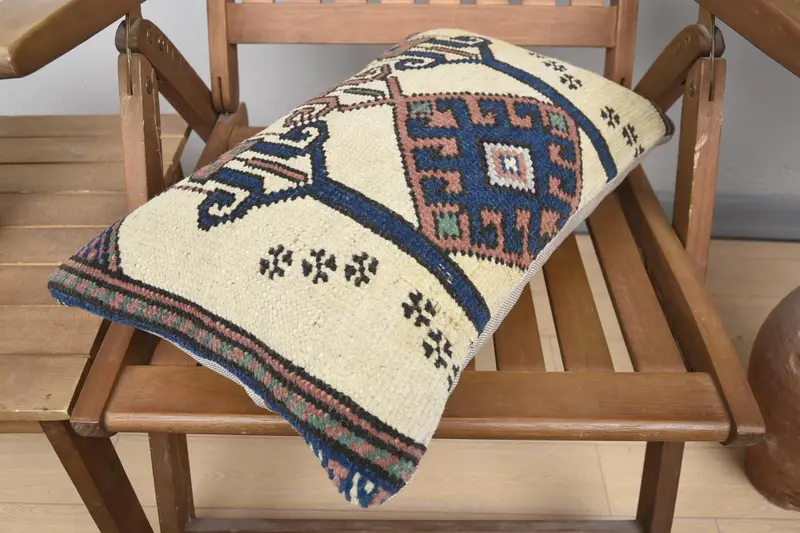 Pillow for Sofa, Kilim Cushion Sham, Nautical Throw Pillow, Vintage Kilim Throw Pillow, Pillow Cover, 12x20 Blue Pillow Cover, Tribal Cushion - 4