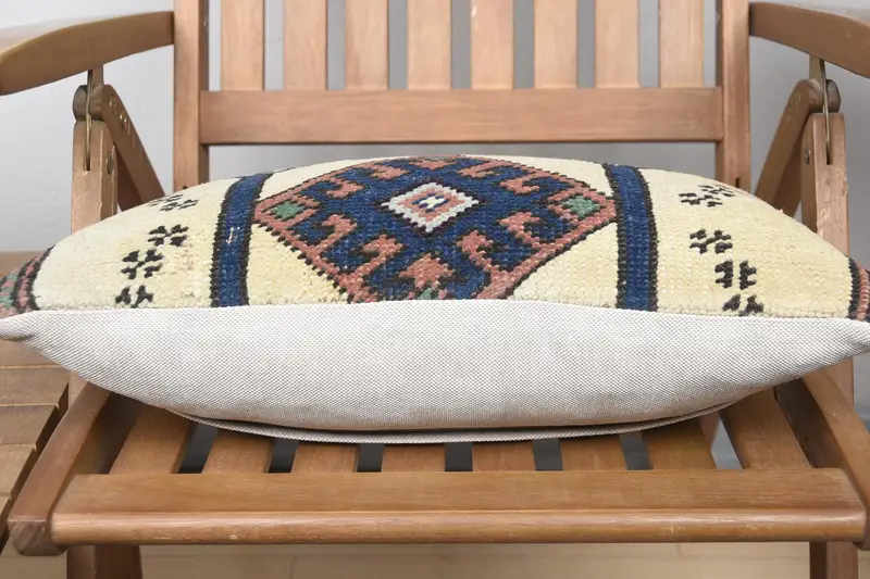 Pillow for Sofa, Kilim Cushion Sham, Nautical Throw Pillow, Vintage Kilim Throw Pillow, Pillow Cover, 12x20 Blue Pillow Cover, Tribal Cushion - 5