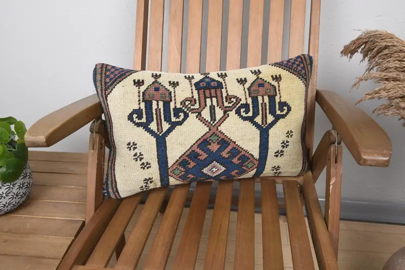 Pillow for Sofa, Kilim Cushion Sham, Nautical Throw Pillow, Vintage Kilim Throw Pillow, Pillow Cover, 12x20 Blue Pillow Cover, Tribal Cushion - 1
