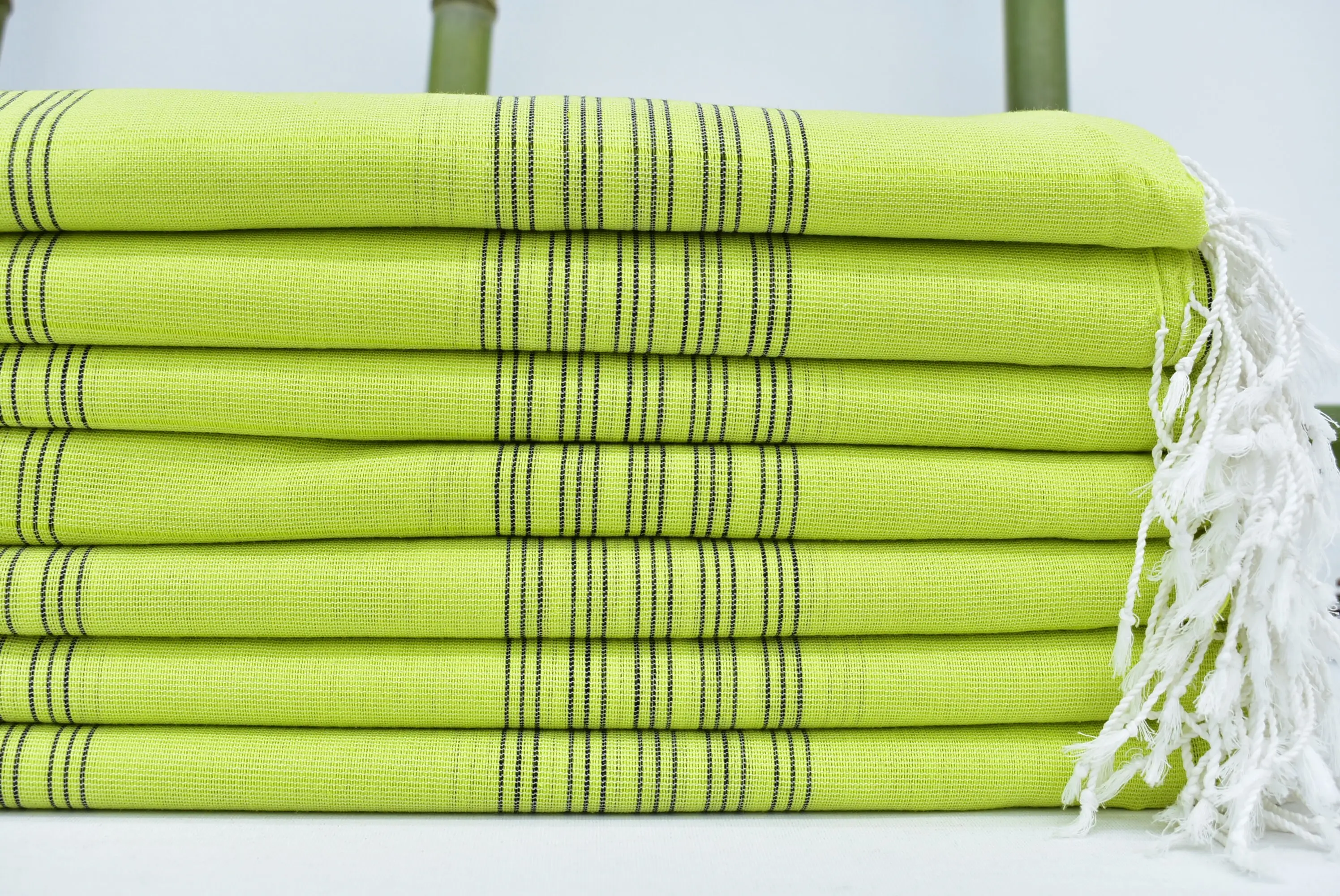 Beach Towel Monogrammed Turkish Organic Cotton Pistachio Green-Black Stripes, 70x40 Inches - 1