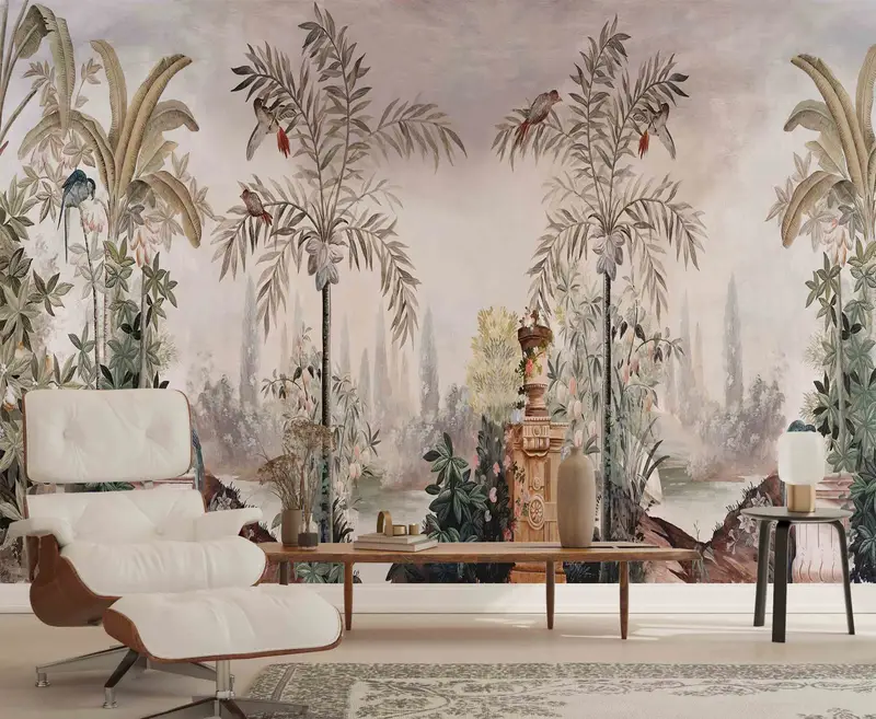 Stylish 3D Wallpaper, Botanical Wall Art, Bird Garden Wall Mural, View Wall Mural, Panoramic Landscape Wall Mural, Housewarming Gift, - 6